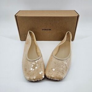 NIB Vince Women Leah Sequin Flat Birch Sand Size 8M